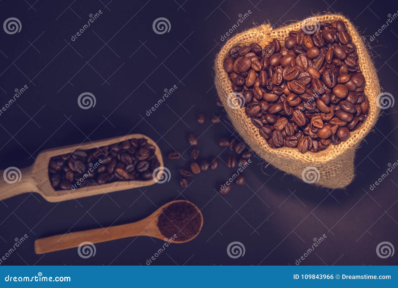 Coffee grounded and beans stock photo. Image of bowl 109843966
