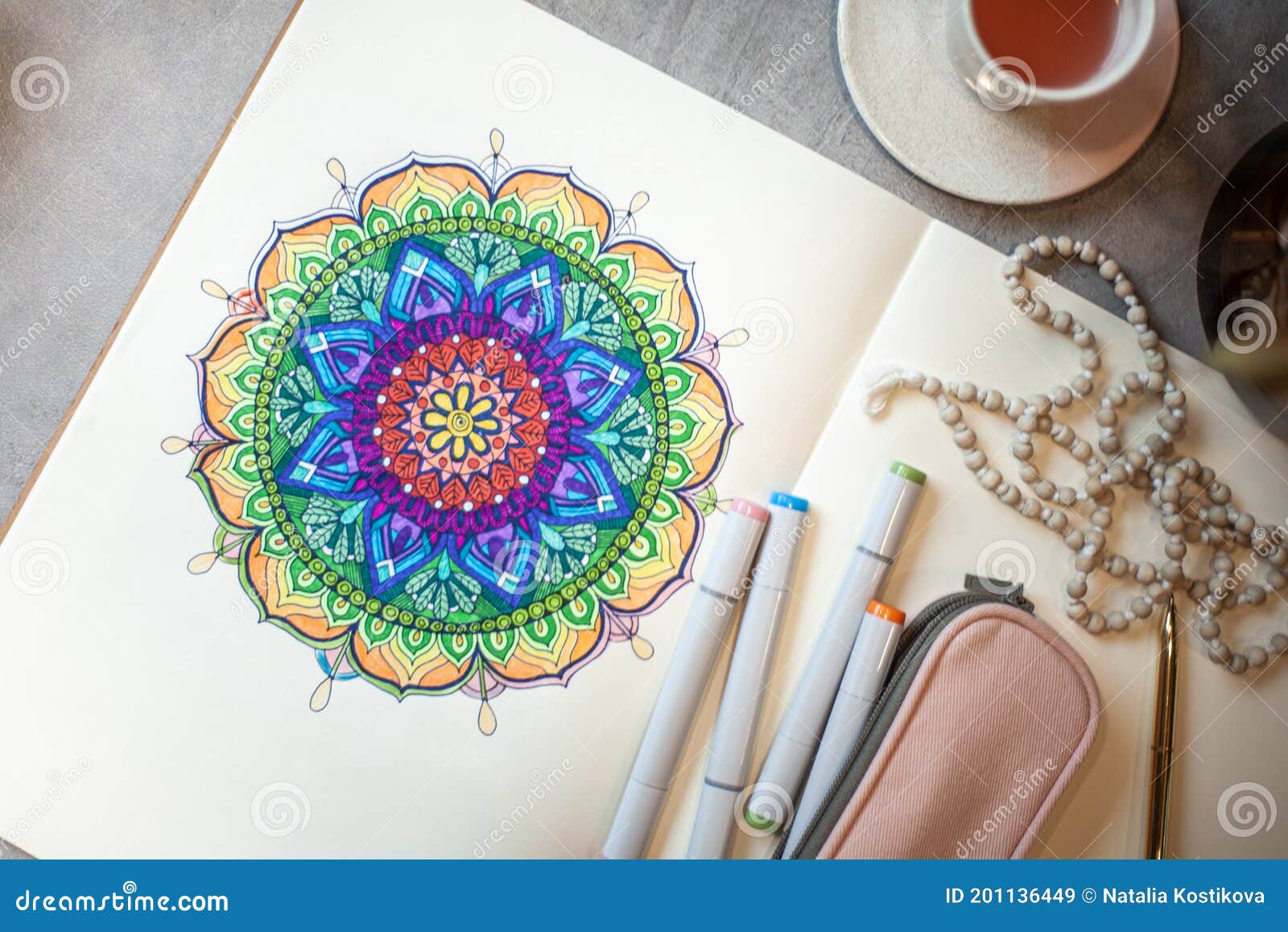 https://thumbs.dreamstime.com/z/top-view-colored-mandala-art-book-colorful-markers-pen-pink-pen-case-rosary-beads-concept-coloring-mandalas-as-201136449.jpg