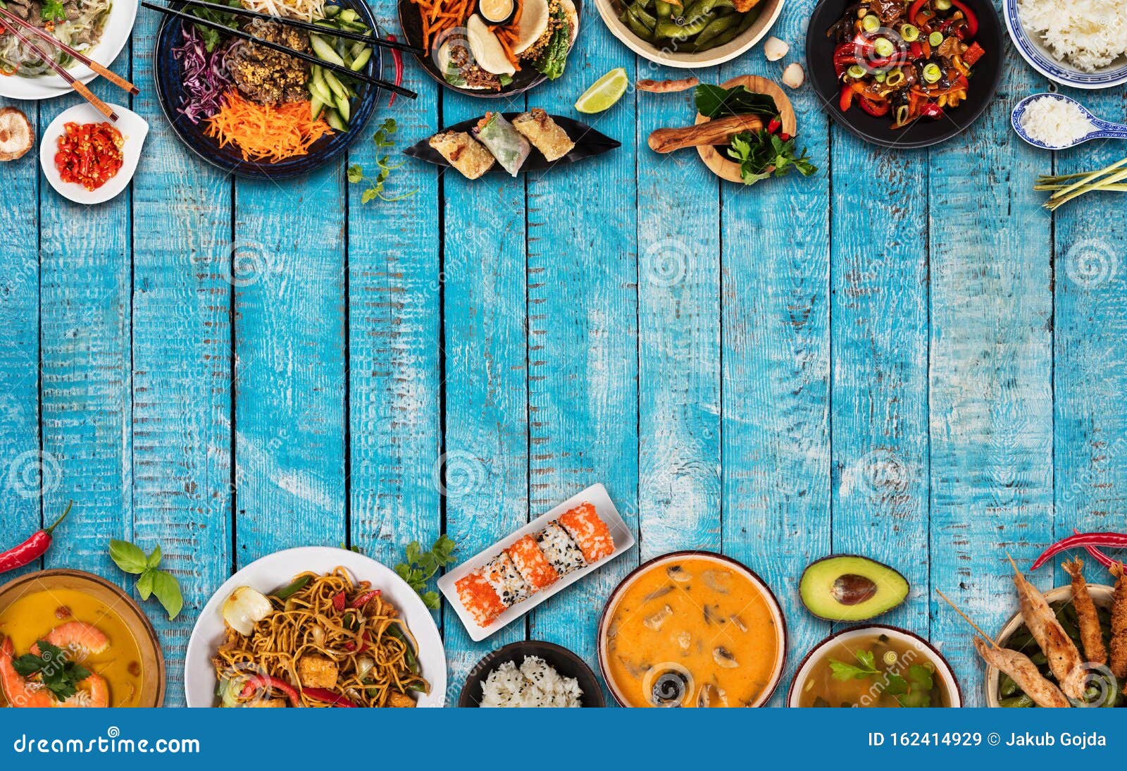 Top View Composition of Various Asian Food in Bowls Stock Image Image