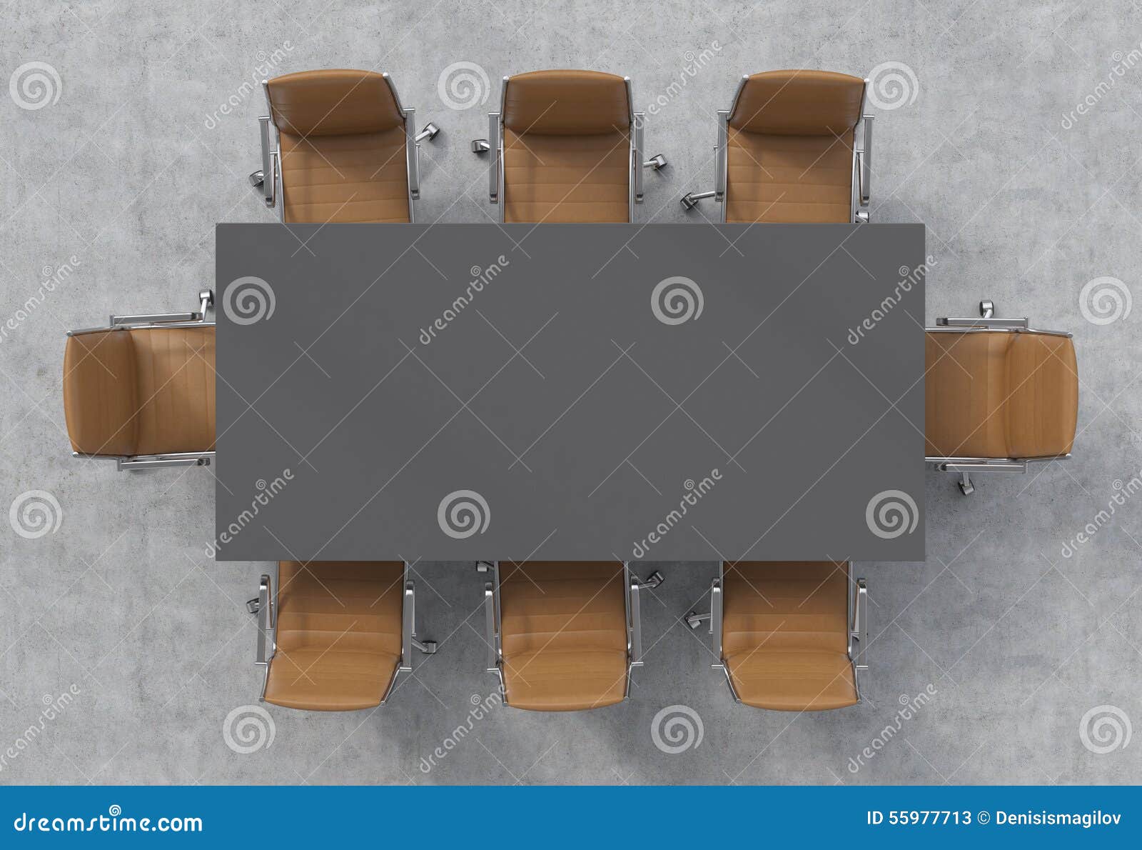 Top View Of A Conference Room. A Dark Grey Rectangular 
