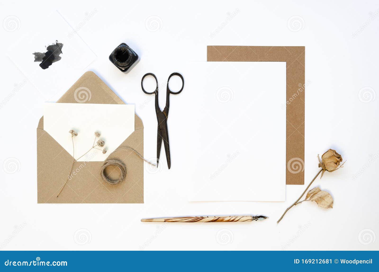 Download Top View Craft Paper Letter Mockup With Envelope And Scissors Isolated On White Stock Image Image Of Scissors Craft 169212681 PSD Mockup Templates