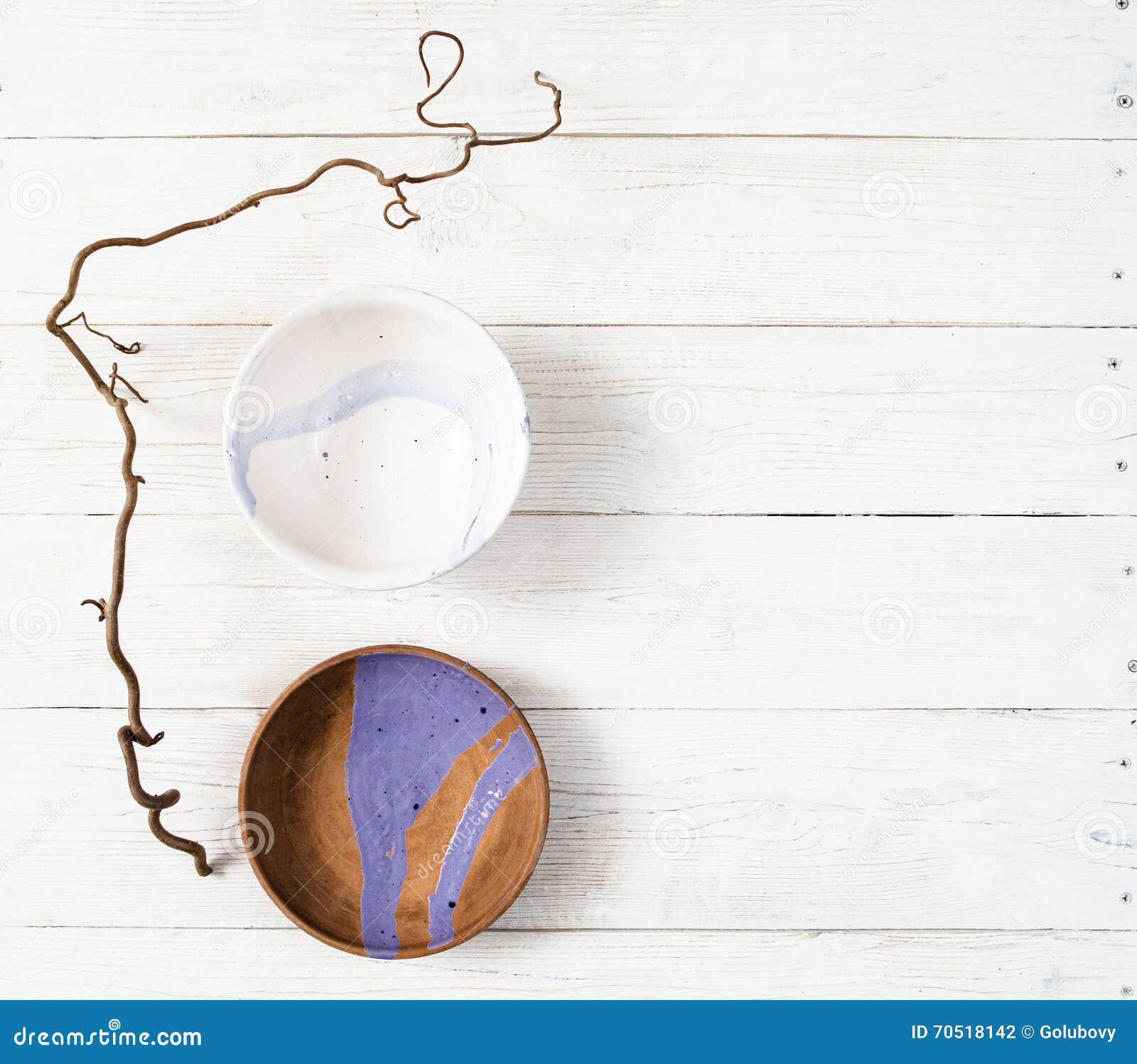 top view creative turquoise plates on wood