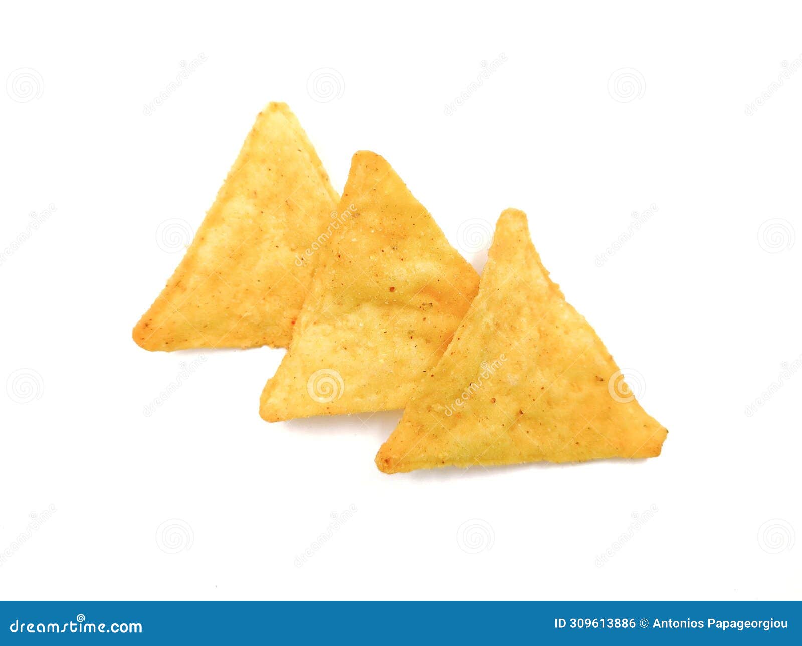 top view of crispy nachos,  on white background.