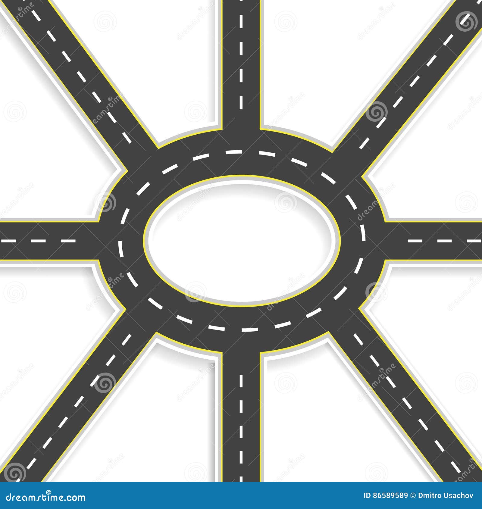 top view of 3d perspective. road interchange of eight roads and roundabouts. 