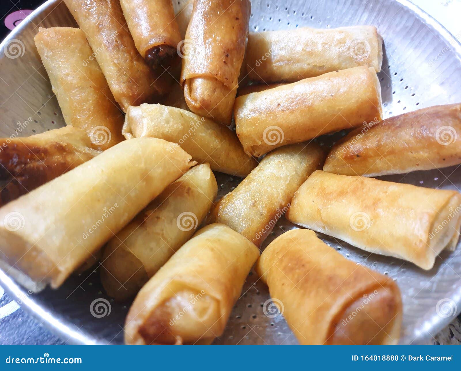 Top View of Deep Fried Vegetable Spring Rolls As a Background Stock