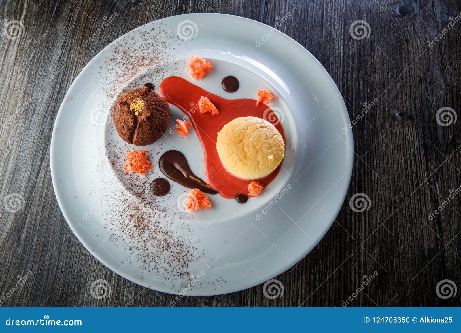 Top View Of Delicious Truffle Dessert Of With Sauce