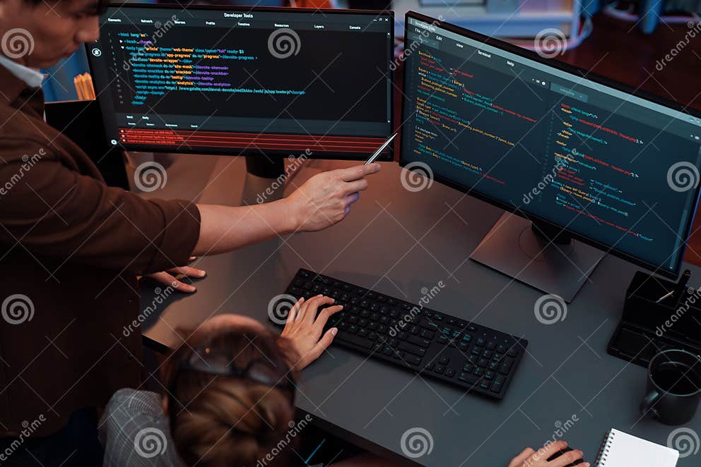 Top View it Developers Discussing with Point Website Coding System ...