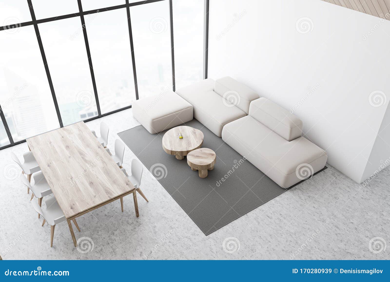 Top View Of Dining Room And Living Room Stock Illustration