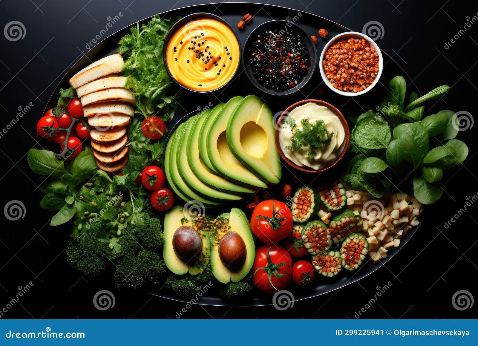 Top View of a Dish of Different Types of Vegan Food Stock Illustration