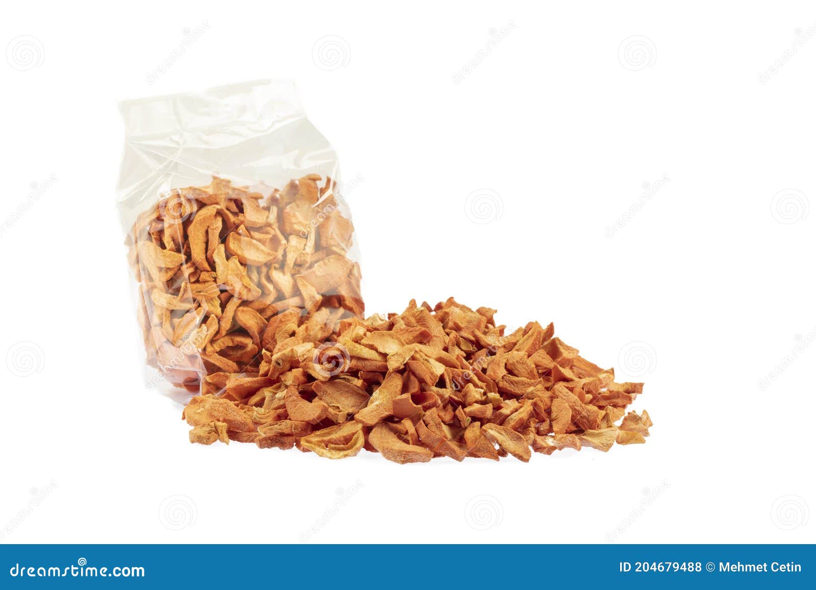 Top View of Dried Apple Chips Isolated on White. Flat Lay Stock Photo