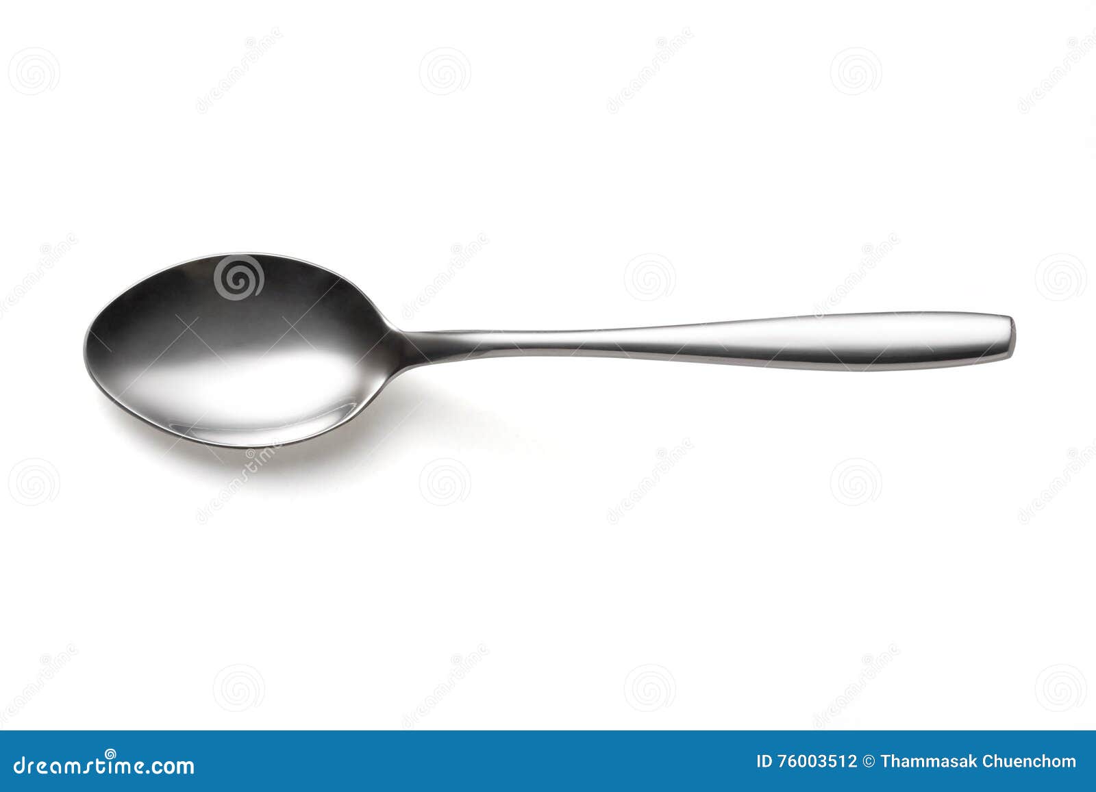 Clean shiny metal spoon isolated on white. Stainless steel small