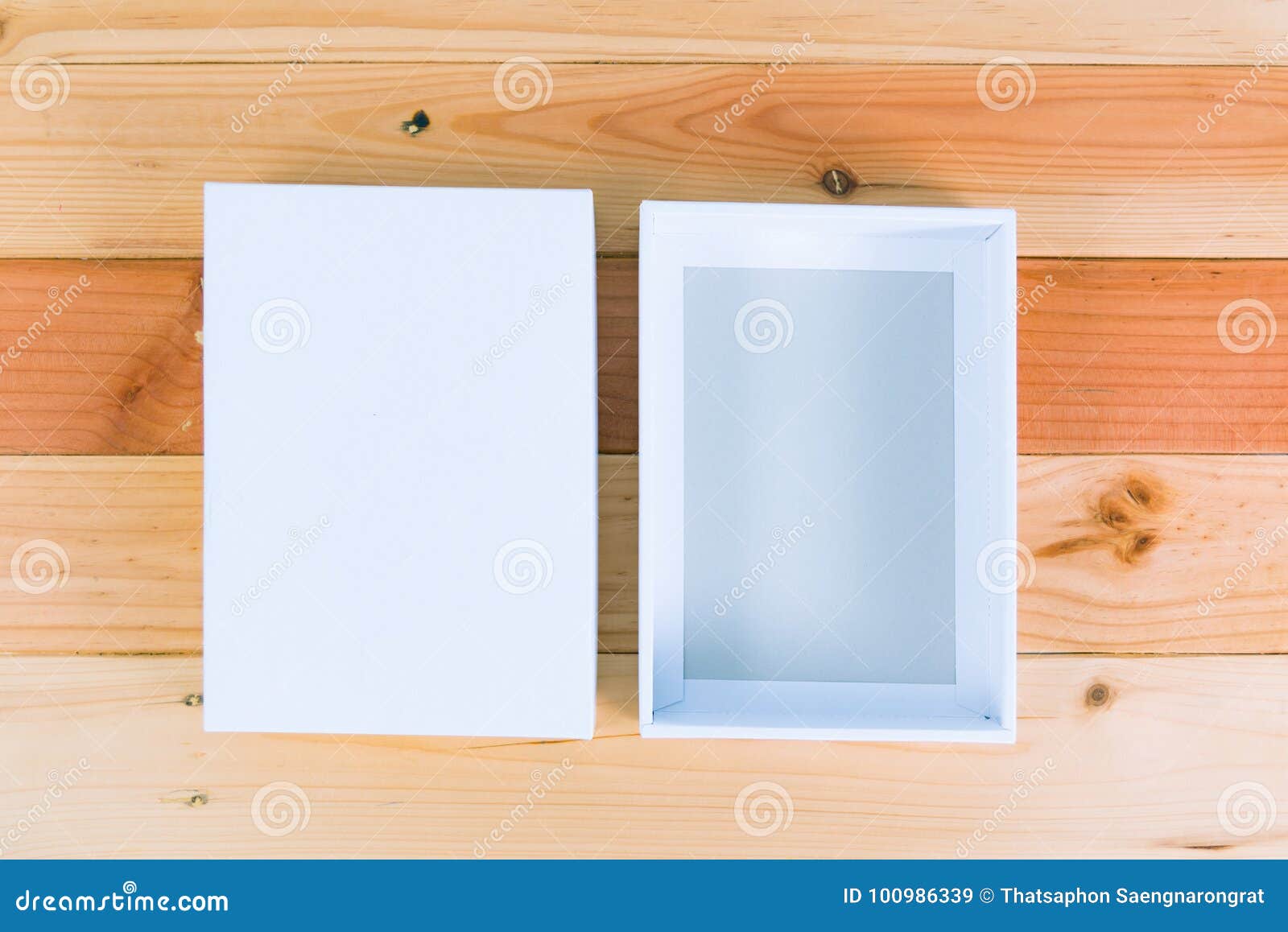 Download Top View Of Empty White Gift Box On Wooden Table With Copy ...