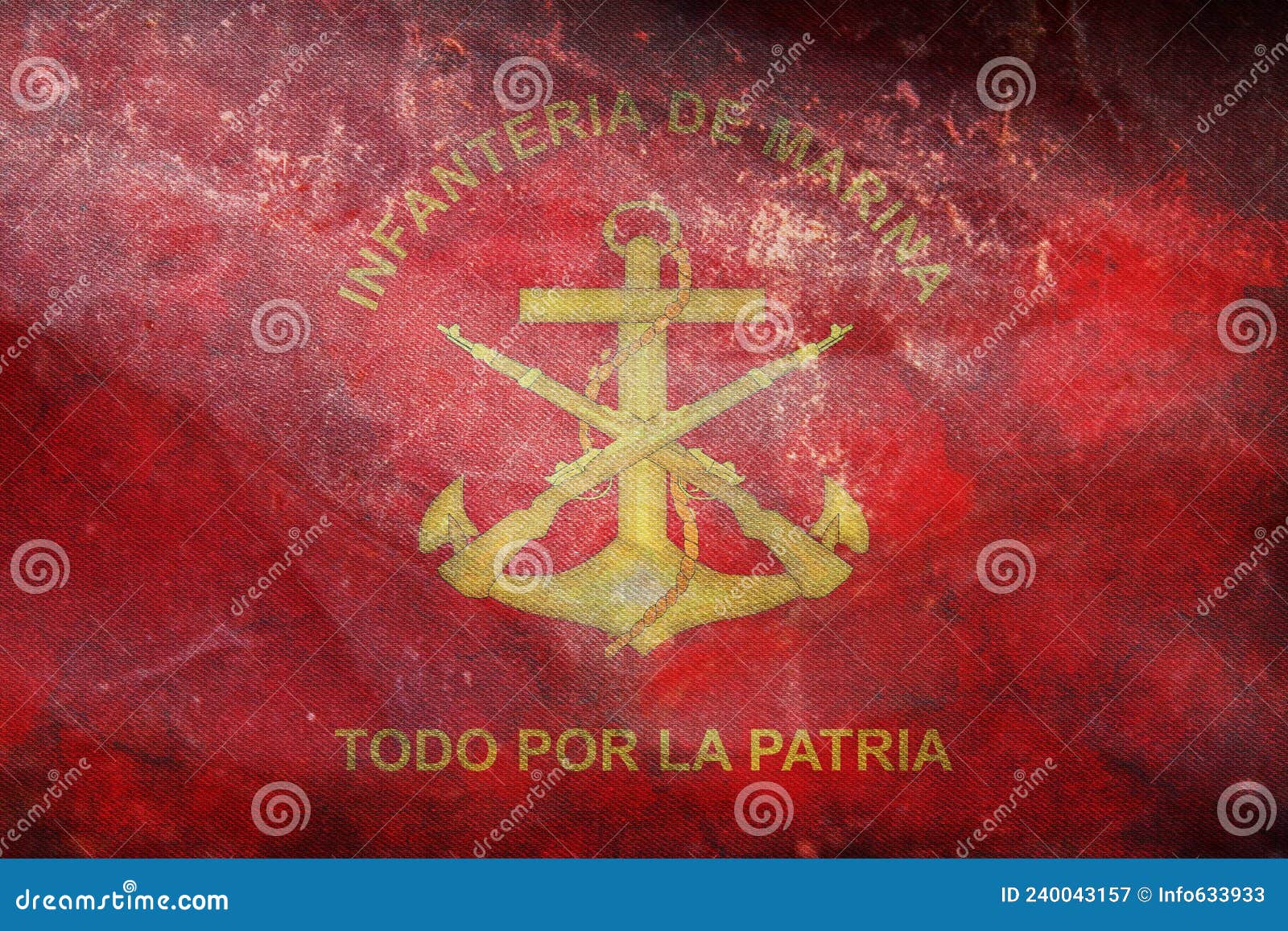 top view of flag estandarte infanteria de marina, mexico. retro flag with grunge texture. united mexican states patriot and travel