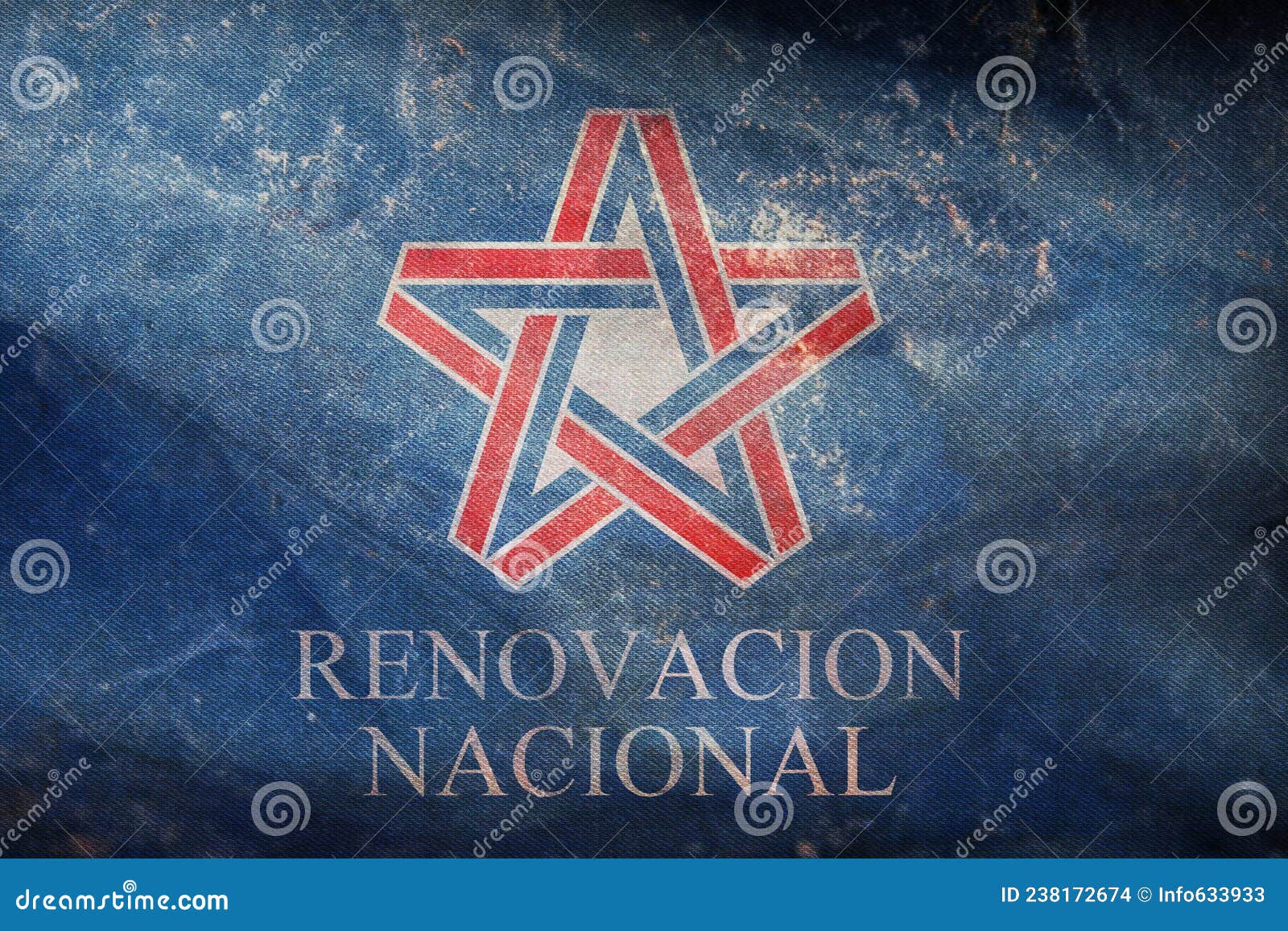 top view of flag renovacion nacional, chile. retro flag with grunge texture. chilean travel and patriot concept. no flagpole.