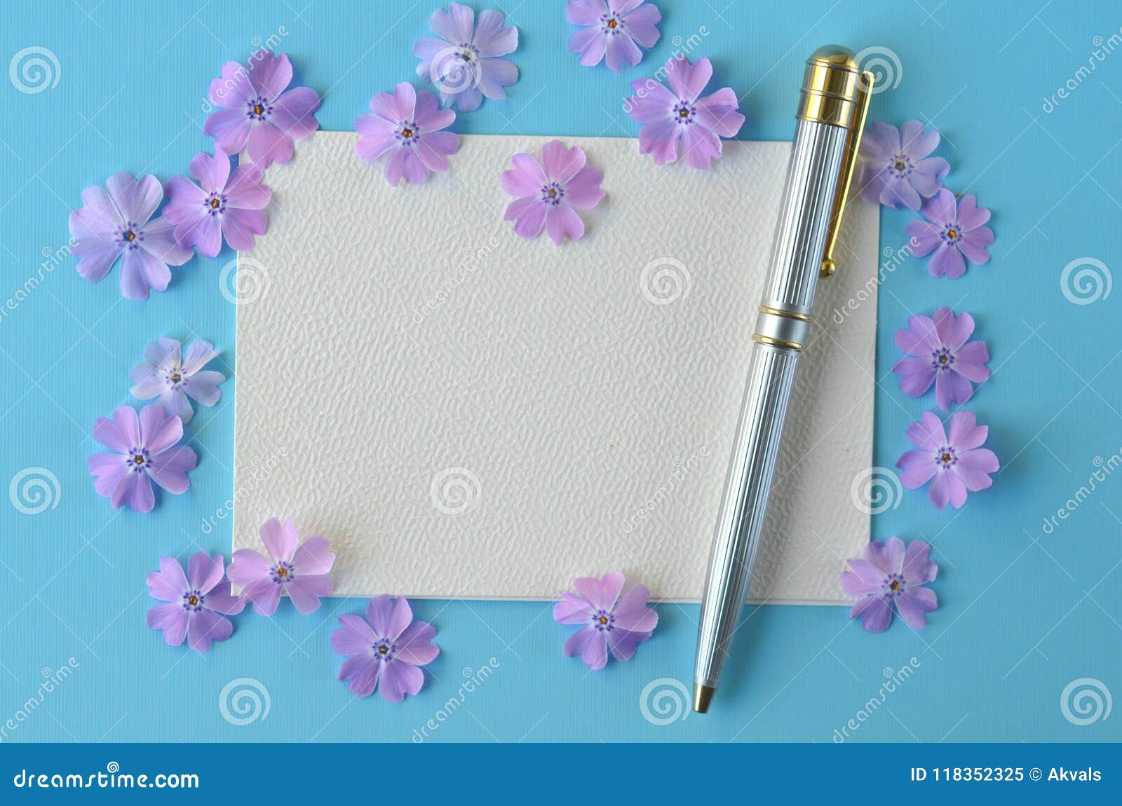 lavender violet phlox flowers on turquoise teal blue flat layout with copy space