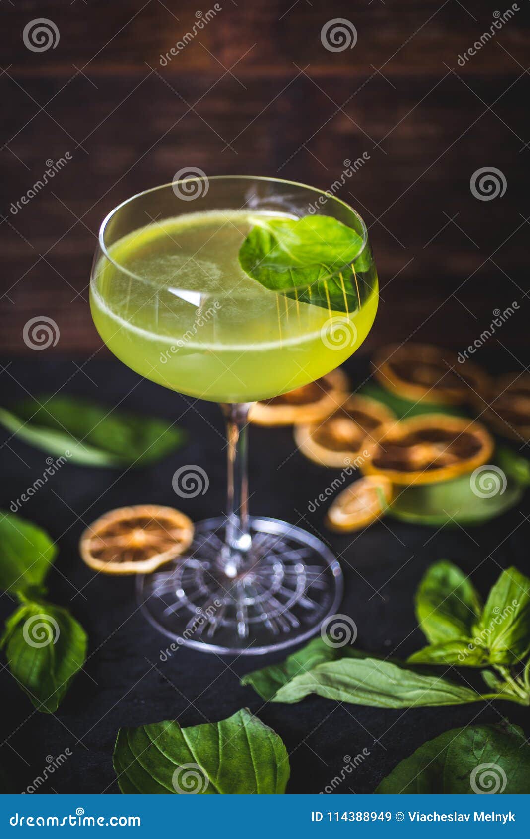 Top View of a Floating Mint Leaf in a Cocktail. Stock Image Image of