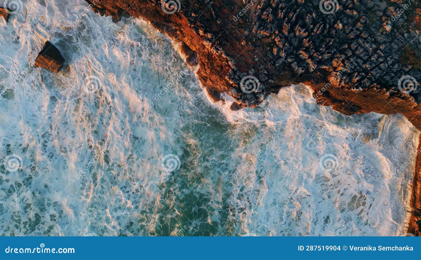 Top View Foamy Sea Splashing Under Coastal Cliffs. Ocean Waves Foaming ...