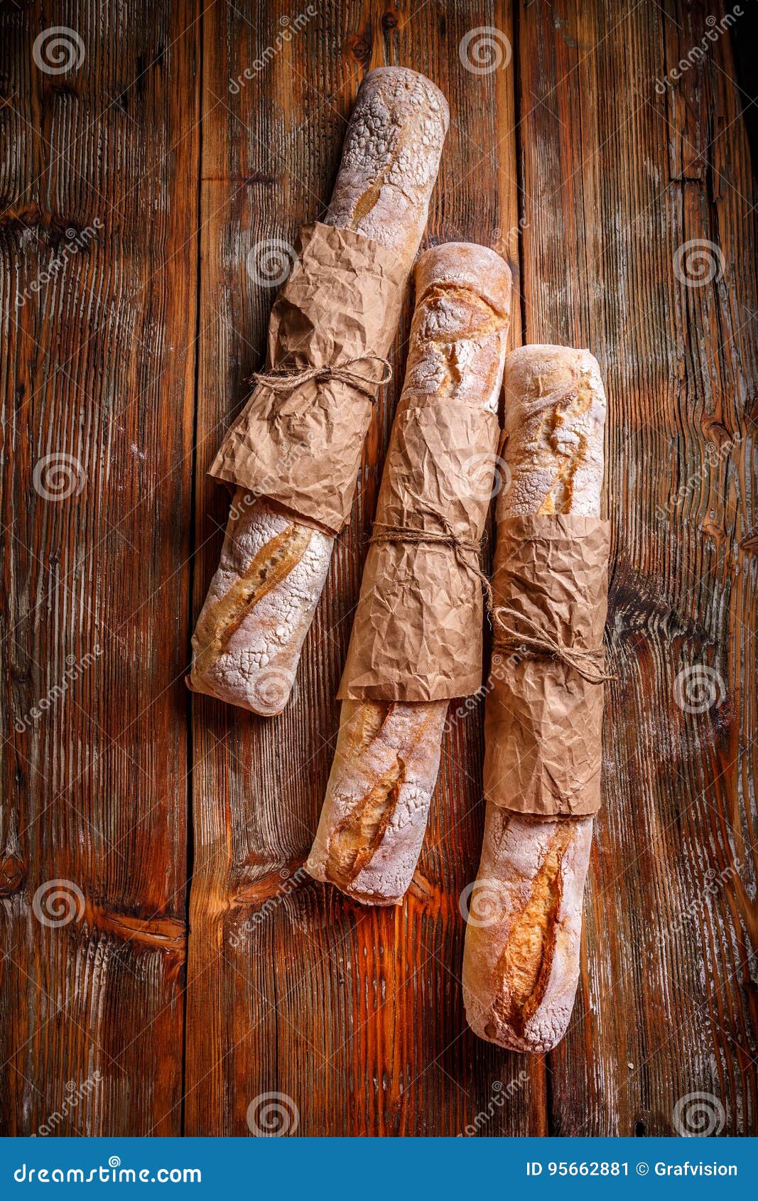 top view of french baguettes