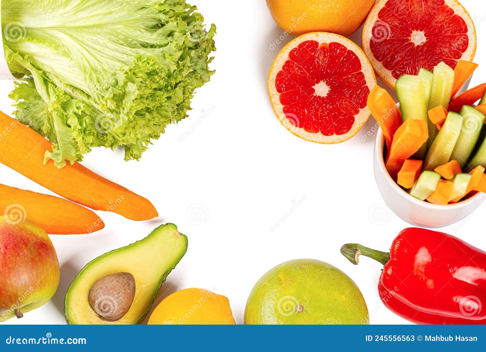 Top View, Fresh Vegetables and Fruits on White Stock Image Image of