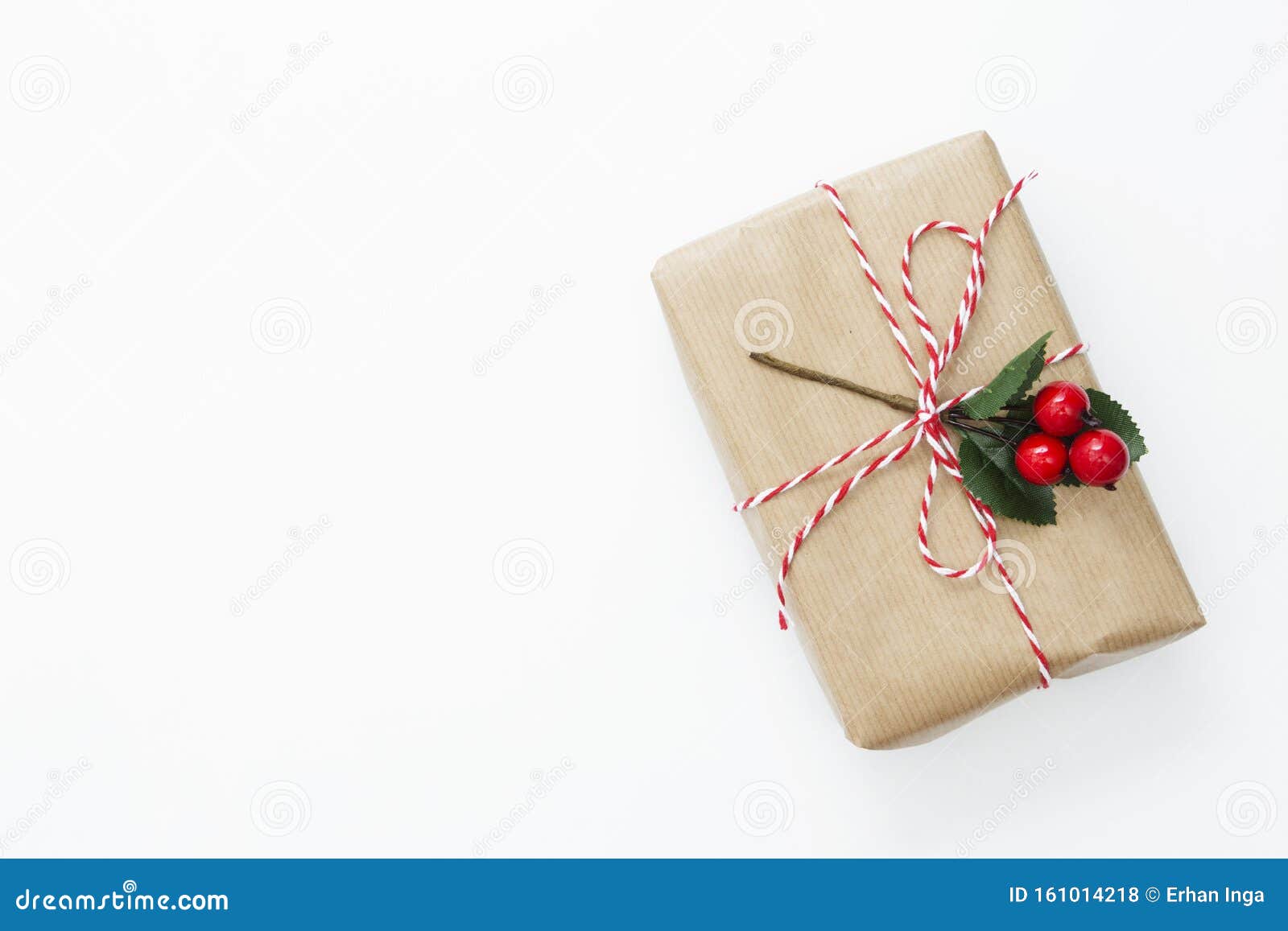 Download Top View Gift Box Wraped In Craft Paper, Isolated White Background Mockup Copy Space Stock Photo ...