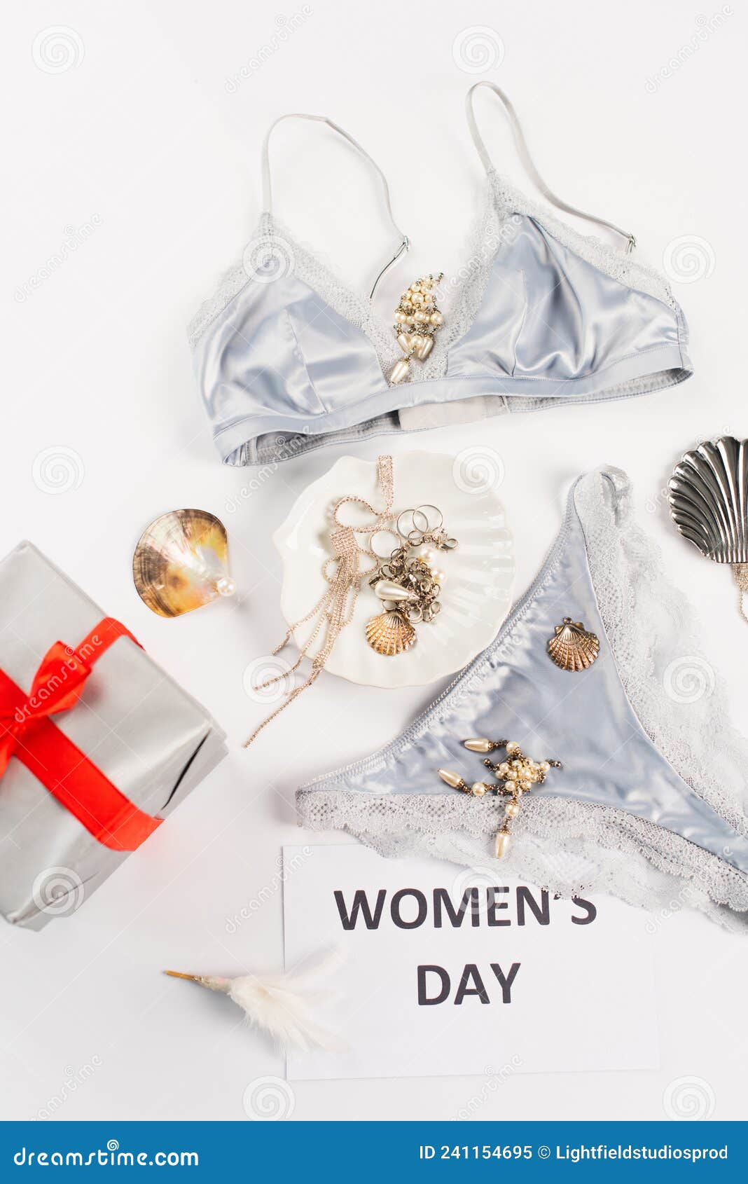 Top View of Gift Near Lingerie Stock Image - Image of ribbon, white:  241154695