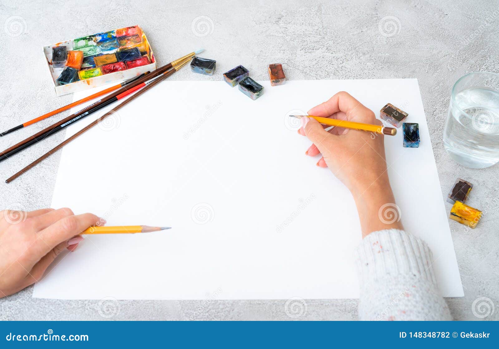 Top View of Girl`s Hands Drawing Stock Photo - Image of creative, human ...