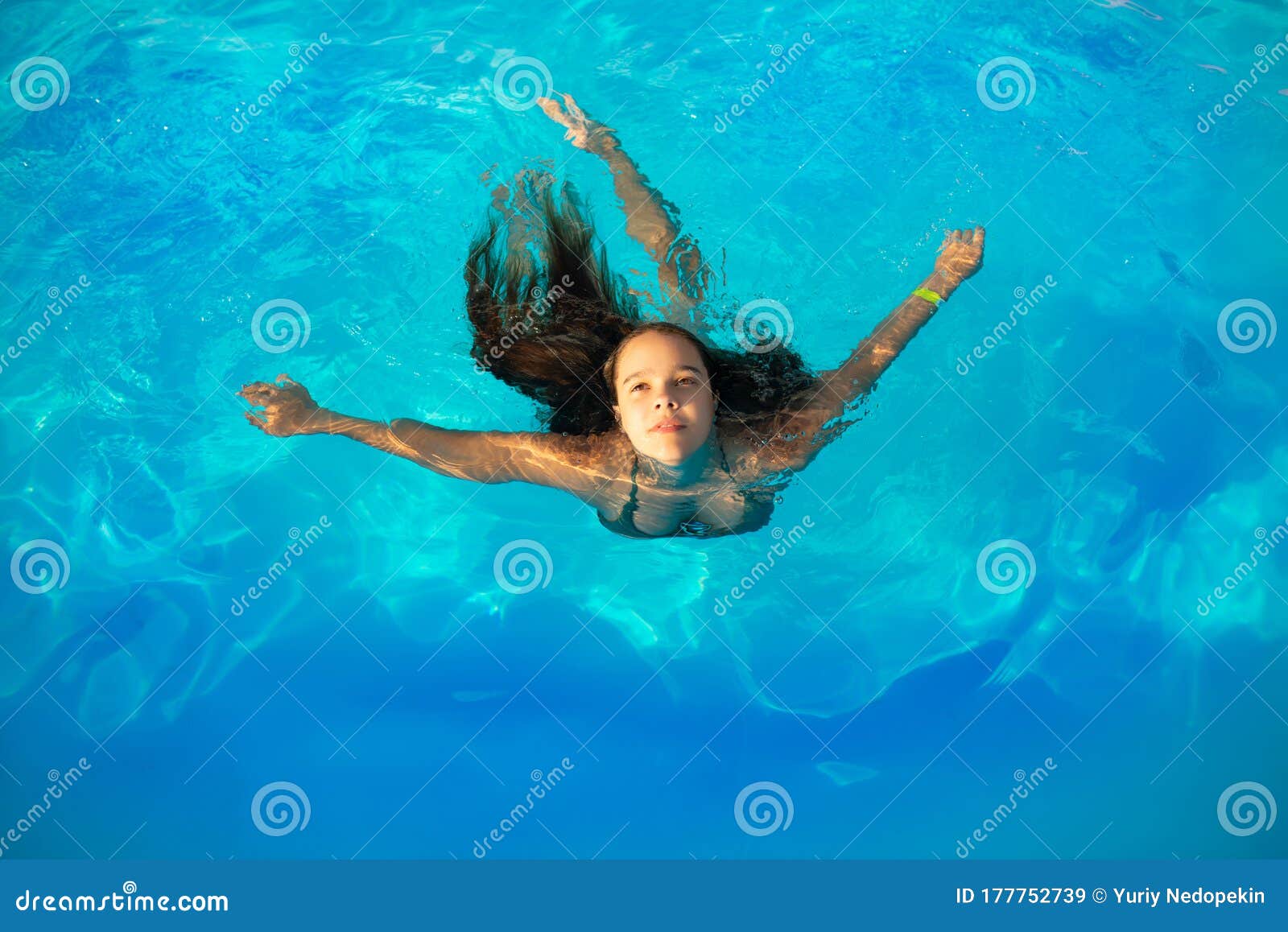 Top View Girl Teenager Swims in the Pool Stock Image - Image of people ...