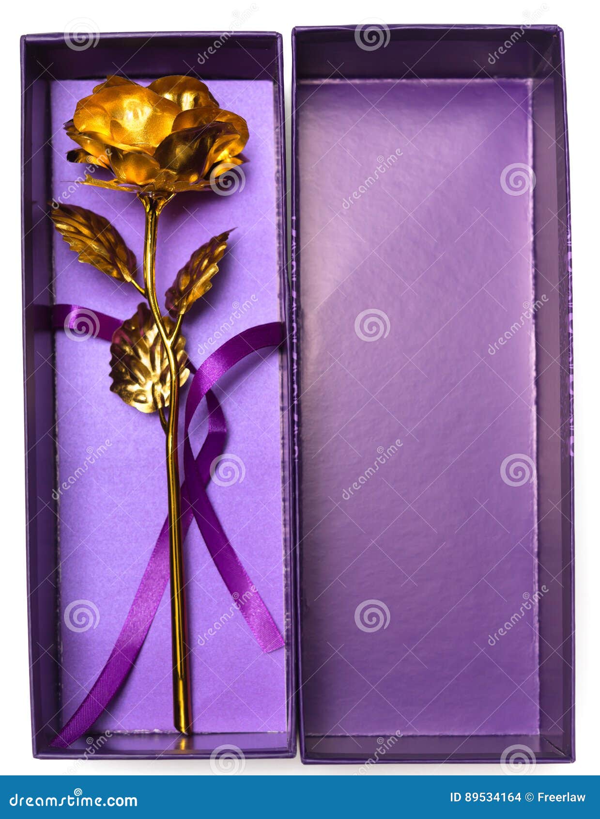 Top View Gold Rose in Purple Prensent Box Stock Photo Image of gift