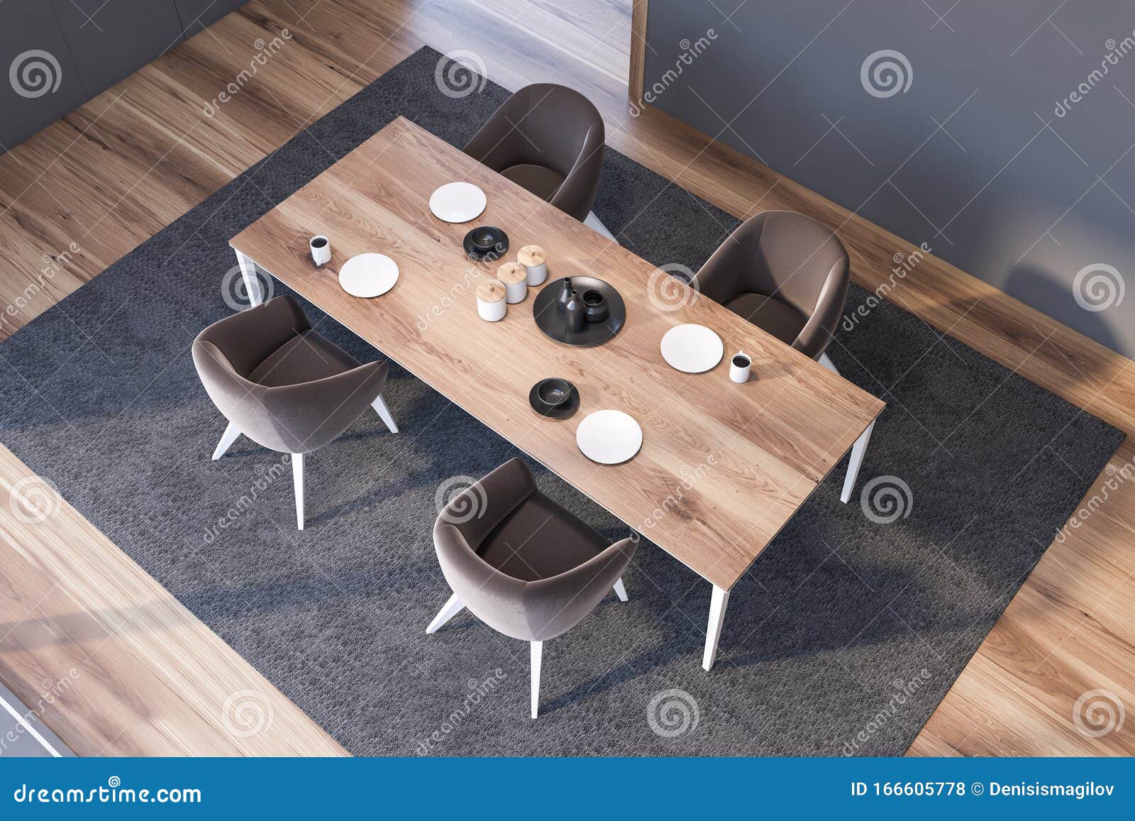 Top View Of Gray Dining Room Stock Illustration Illustration Of Grey