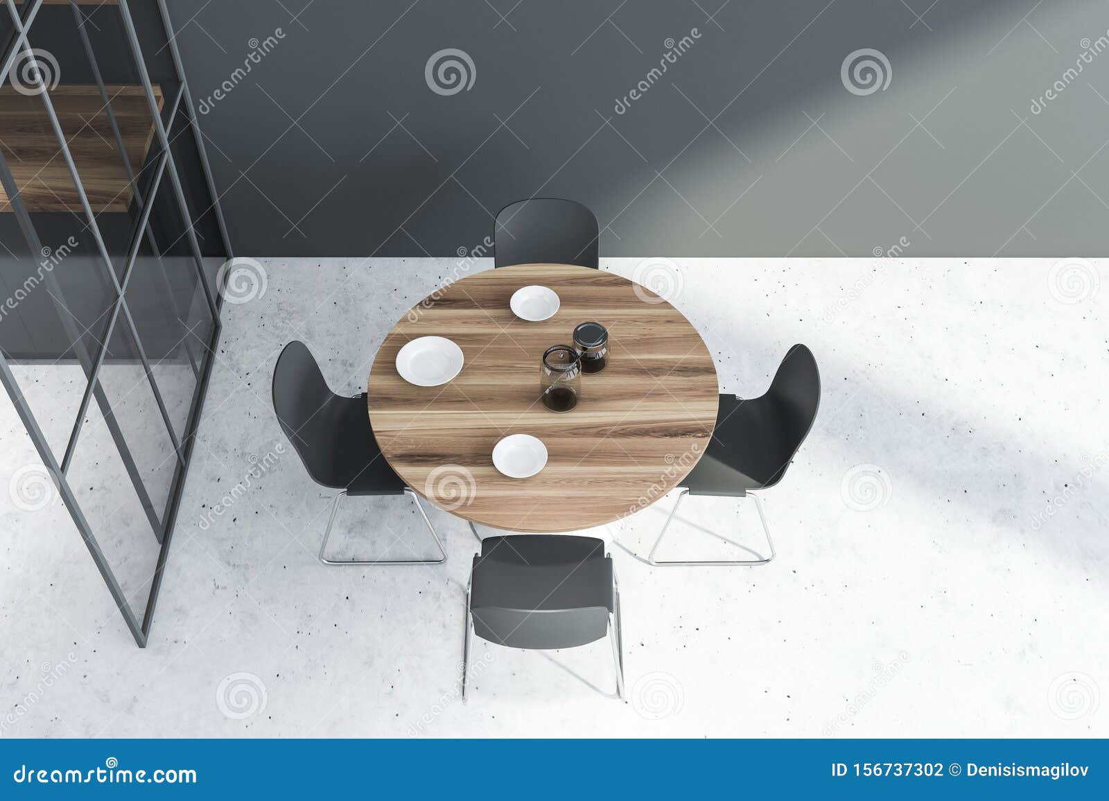 Top View Of Gray Dining Room With Round Table Stock Illustration