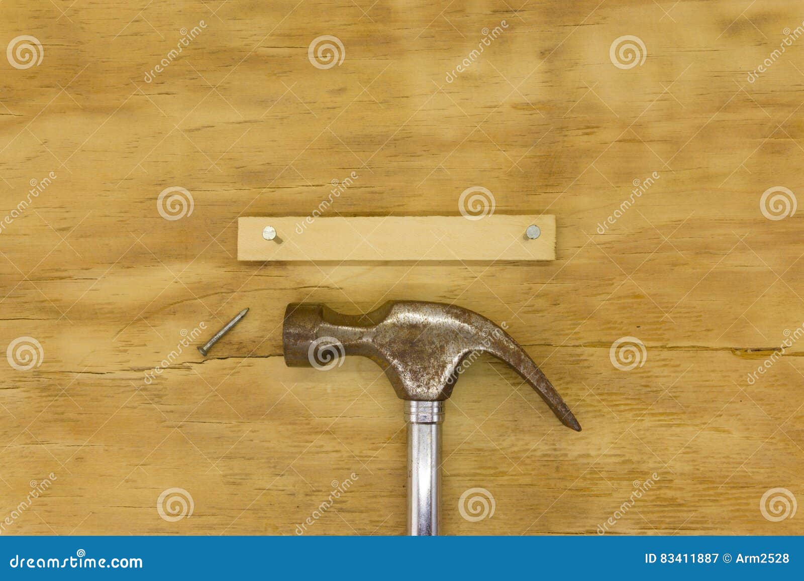 Top View Of Hammer With Wooden Handle. Stock Photo 219572400
