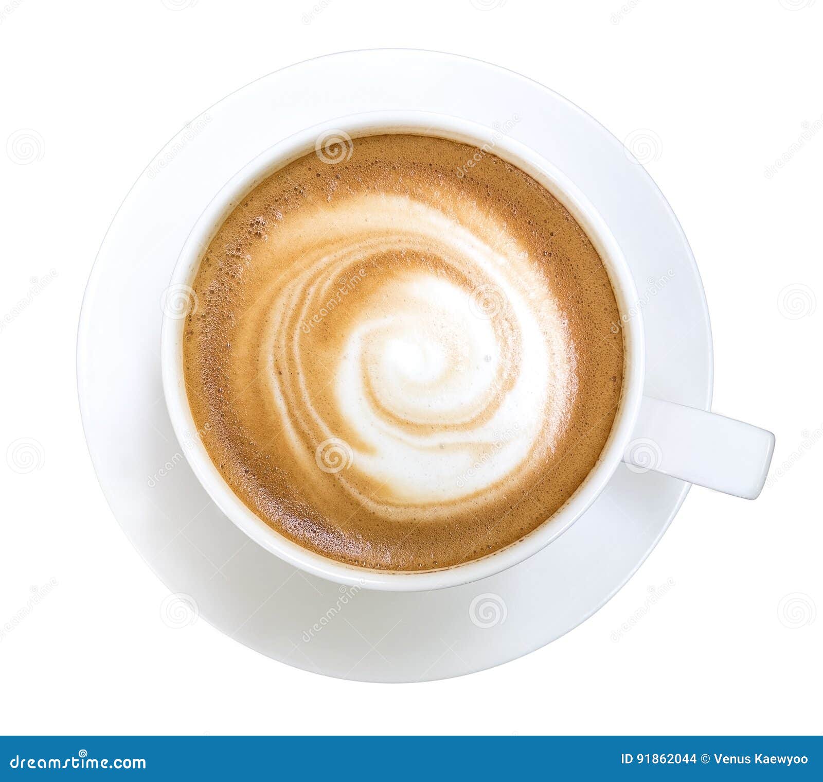 top view of hot coffee cappuccino  on white background, clipping path included