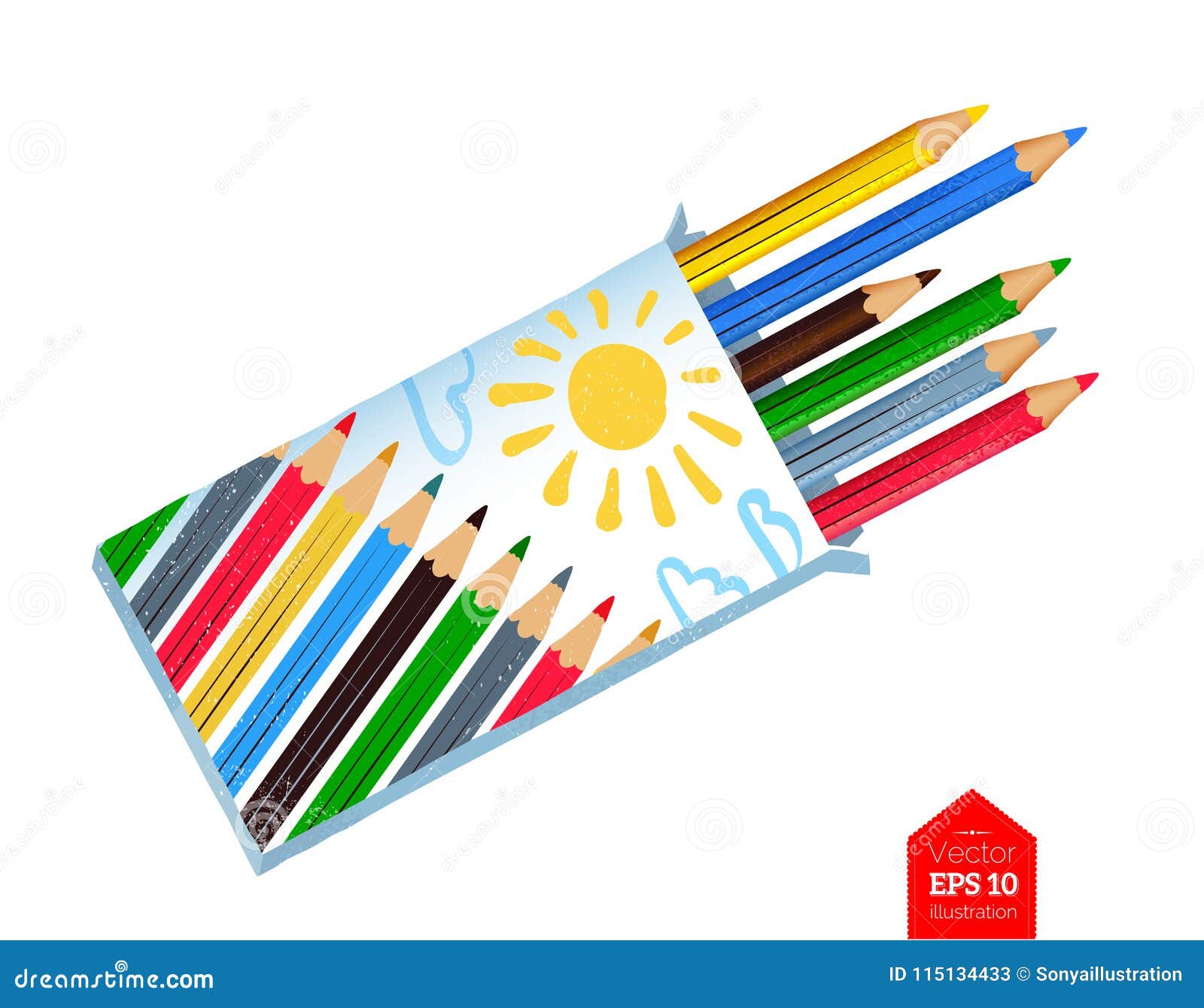 Colored Pencils Bright Vector Children Illustration Isolated On