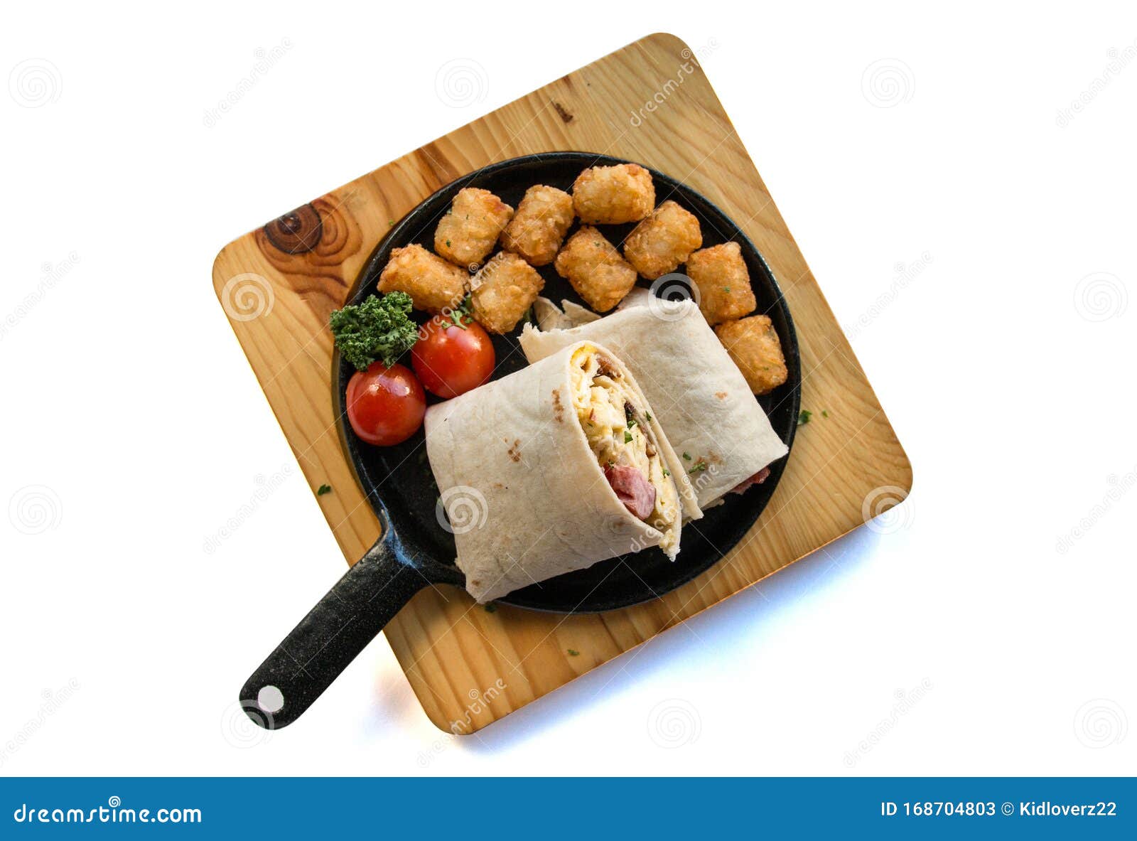 Top View Image of Breakfast Burrito with Sausage and Scrambled Egg and