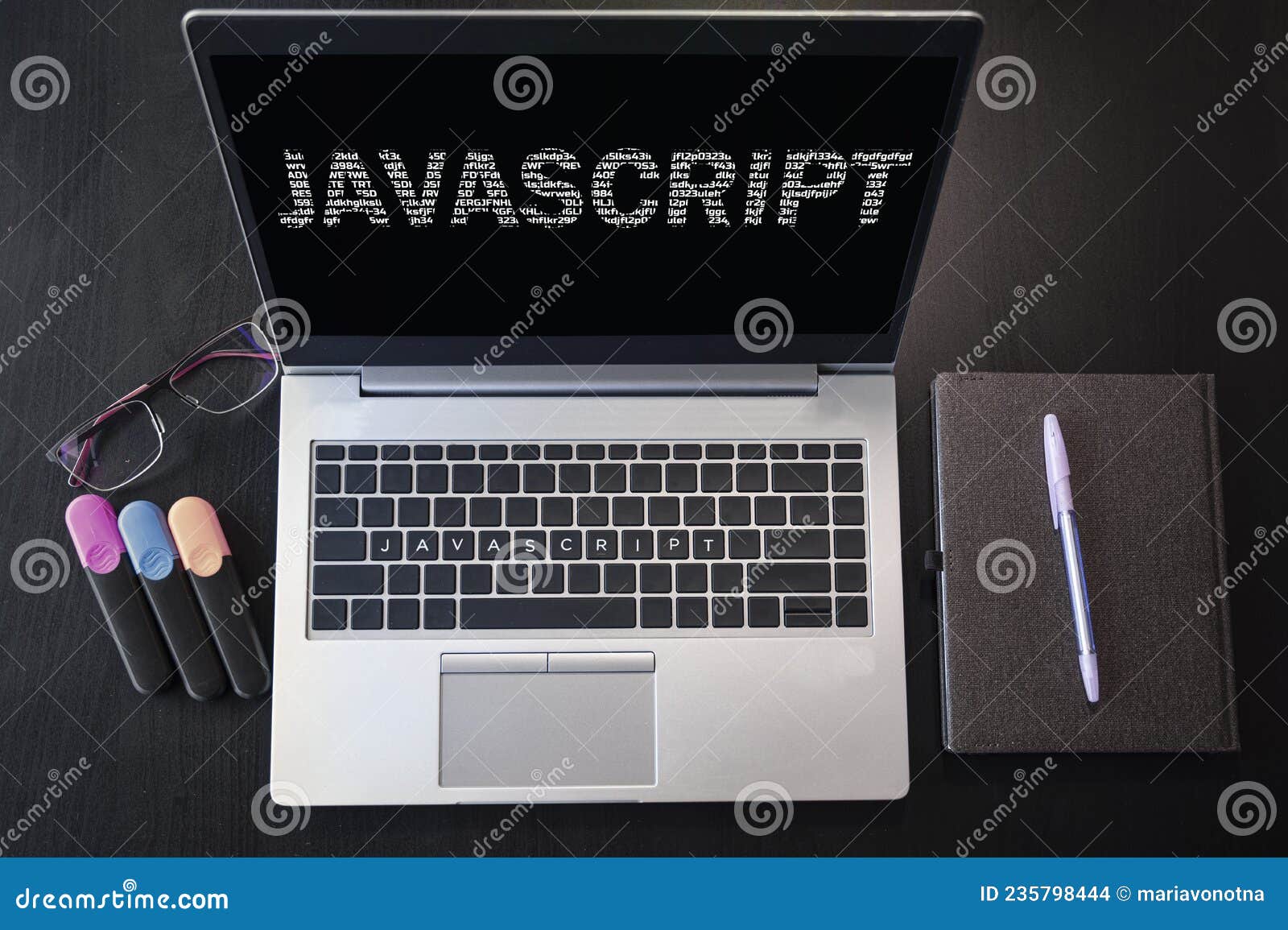 Top View of Laptop with Text Javascript. JavaScript Inscription on ...