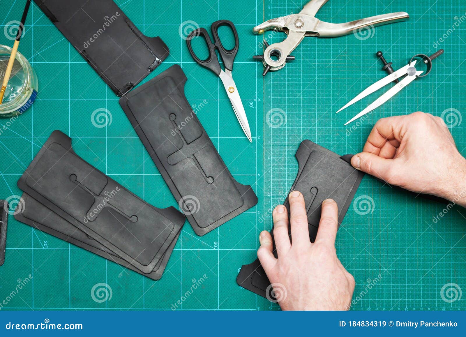 Leather Craftsman Working with Leathet Stock Image Image of handmade