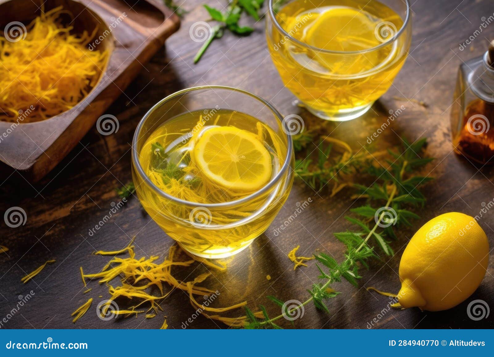 Top View of Limoncello with Lemon Zest Garnish Stock Illustration
