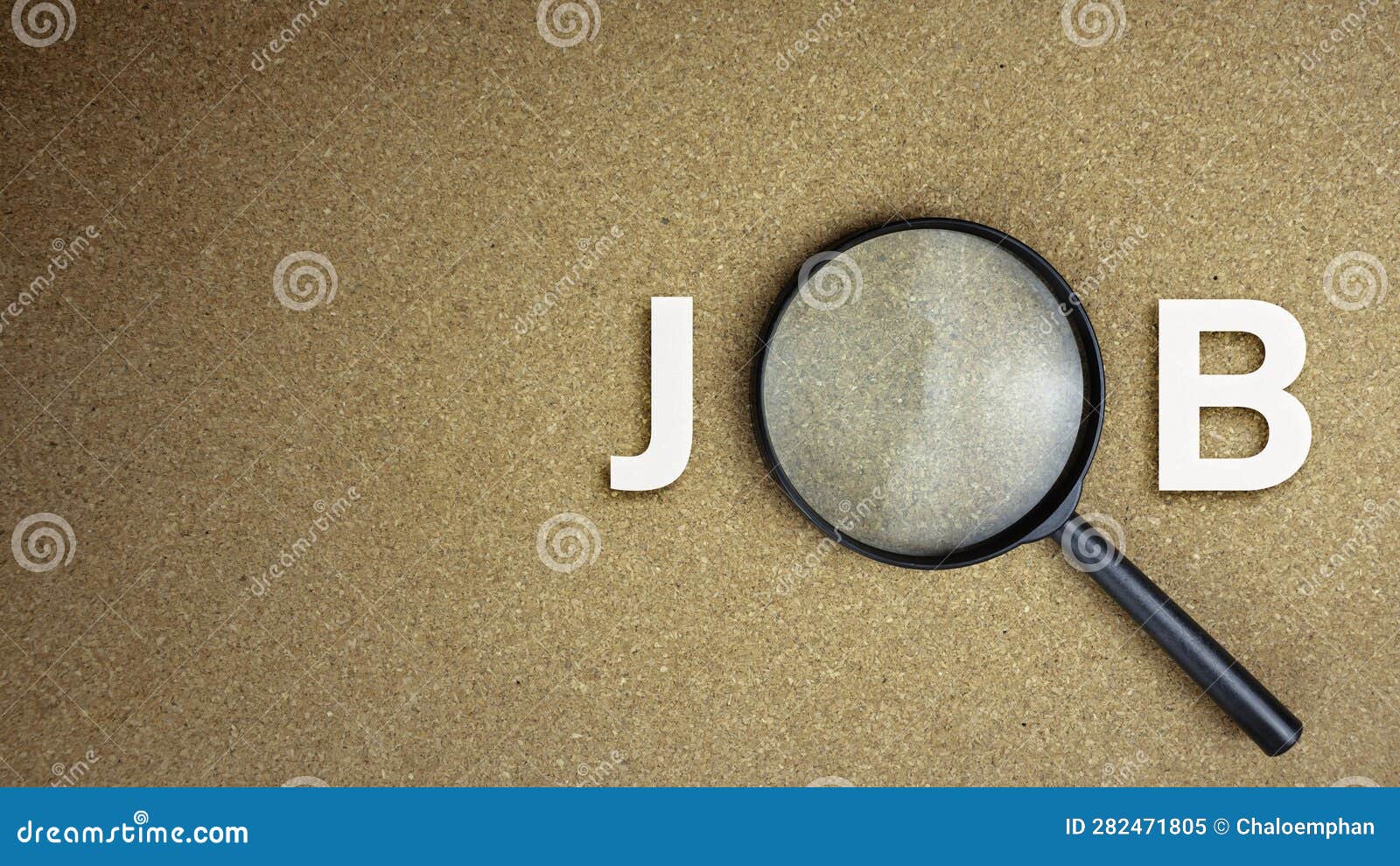 Top View of Magnifier Glass Searching Job on Cork Board with Empty
