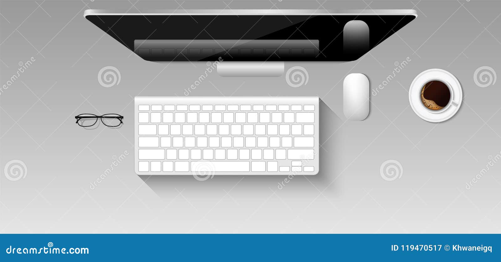top view mockup of graphic er workplace., mouse, keyboard, monitor,  