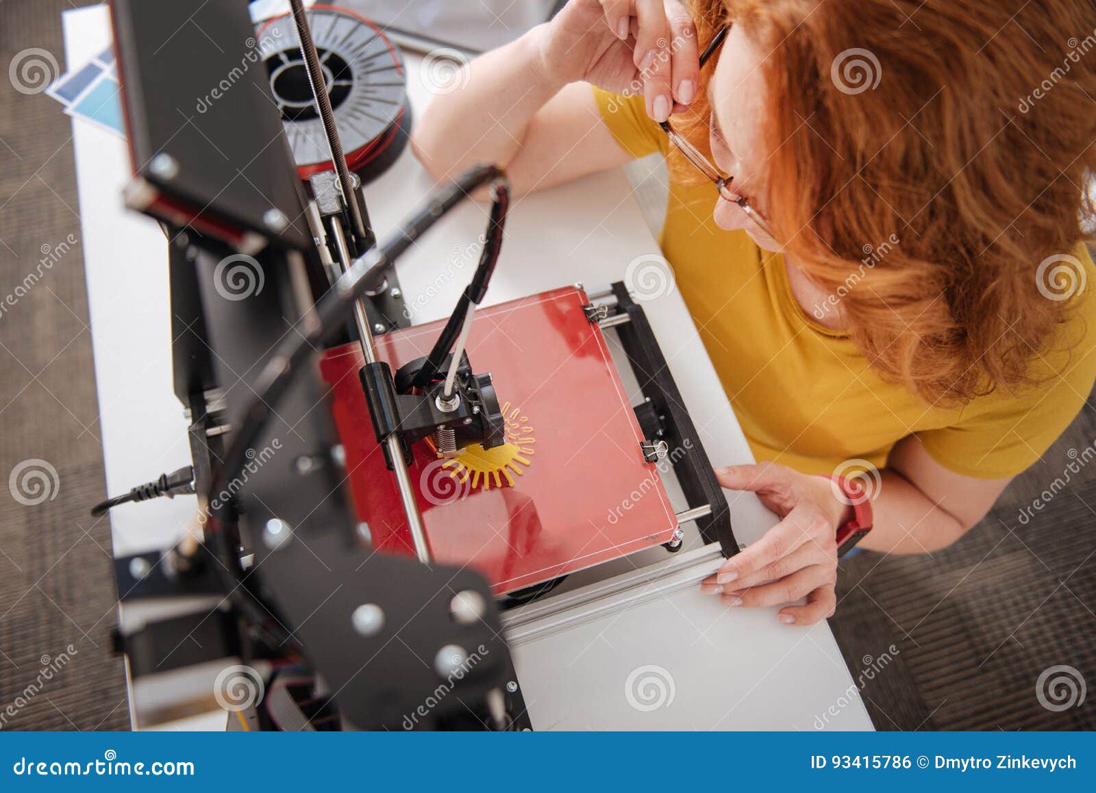 Top View of a Modern 3d Printer Creating an Object Stock Photo - Image