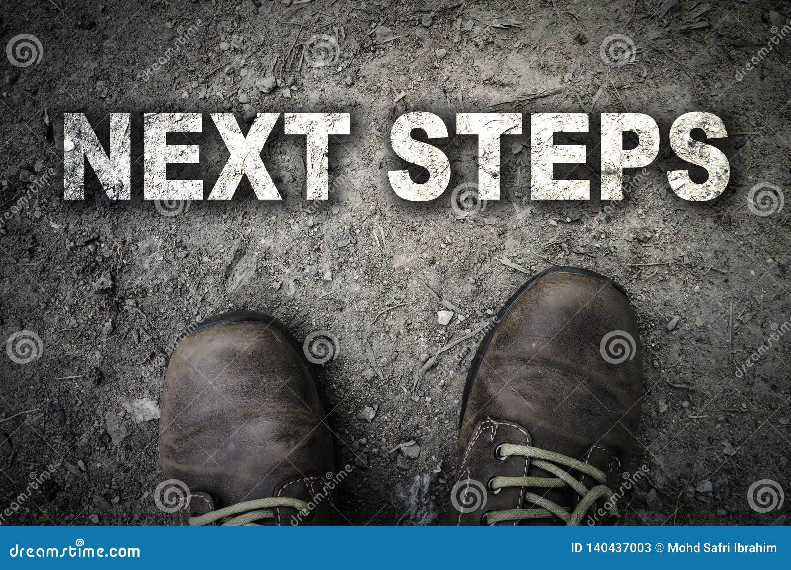 top view of next steps text with the boot