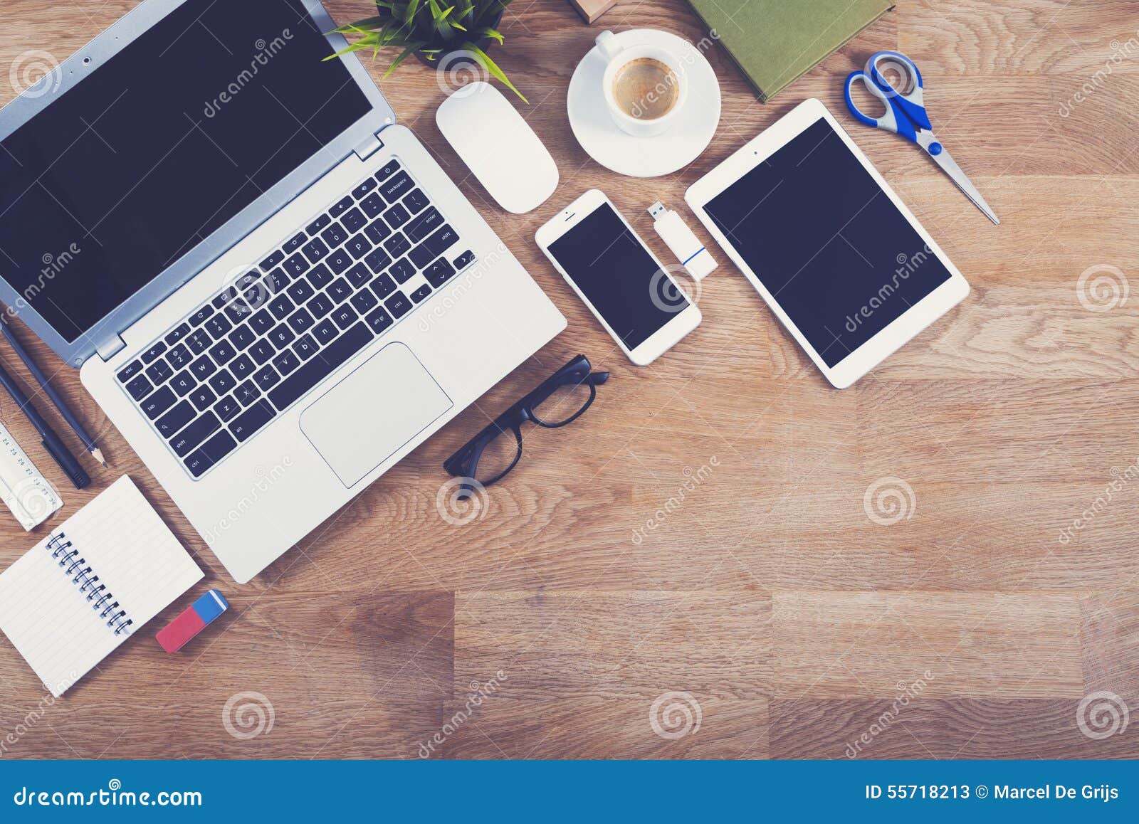 top view office desk mockup