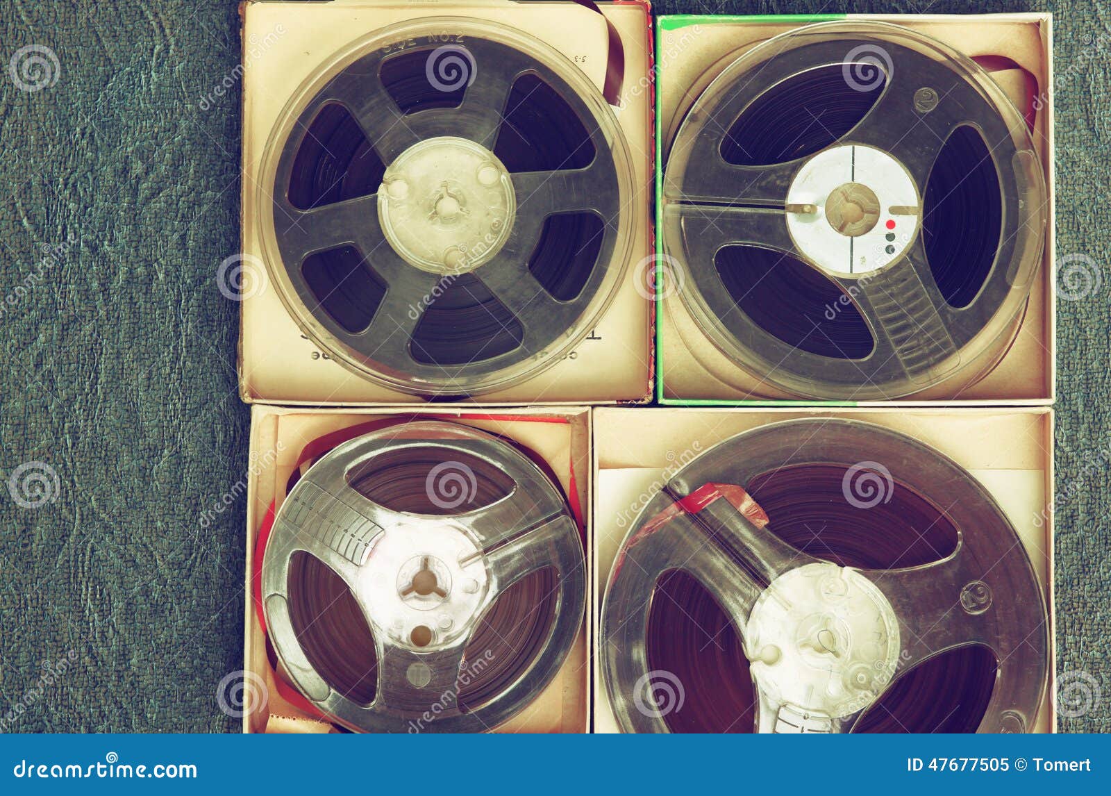 Top View Old Sound Recording Tape Reel To Reel Type Box Stock
