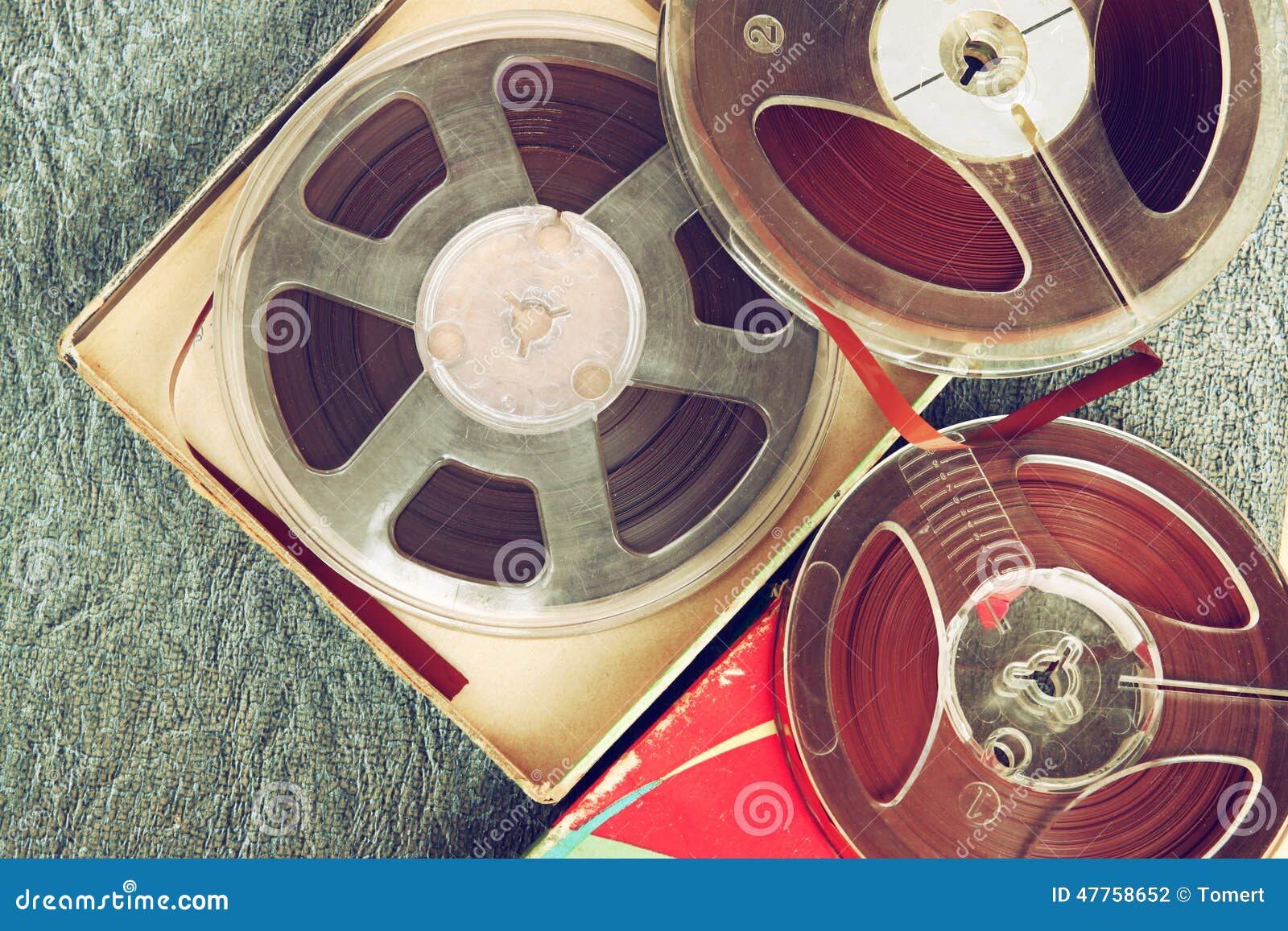 Top View of Old Sound Recording Tape, Reel To Reel Type and Box. Stock  Photo - Image of player, cover: 47758652