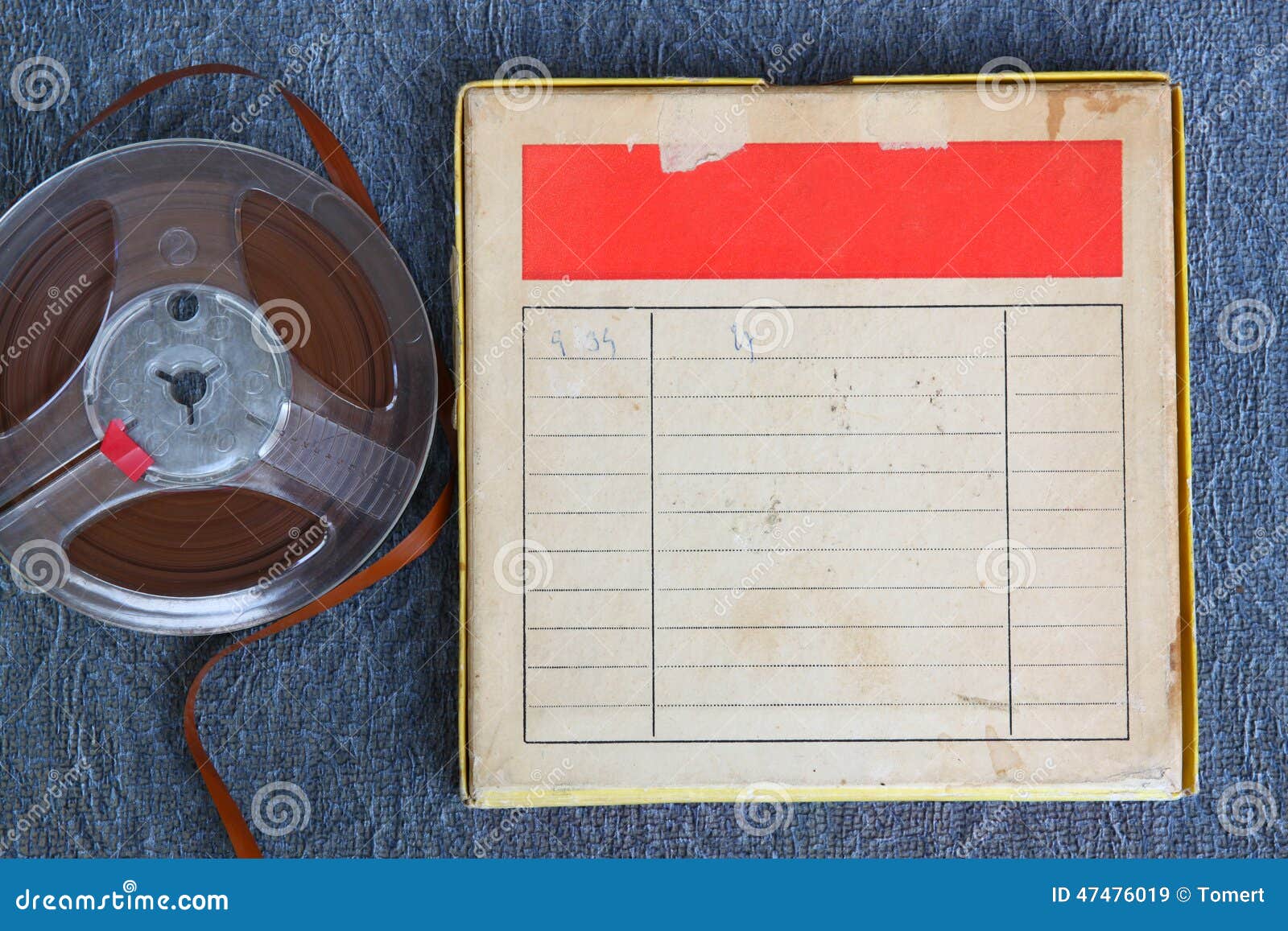 Top View of Old Sound Recording Tape, Reel To Reel Type and Box