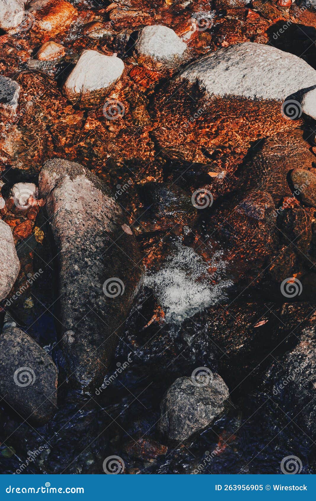 top view of the olterudelva river flowing through slippery rocks in toten, norway in late summer