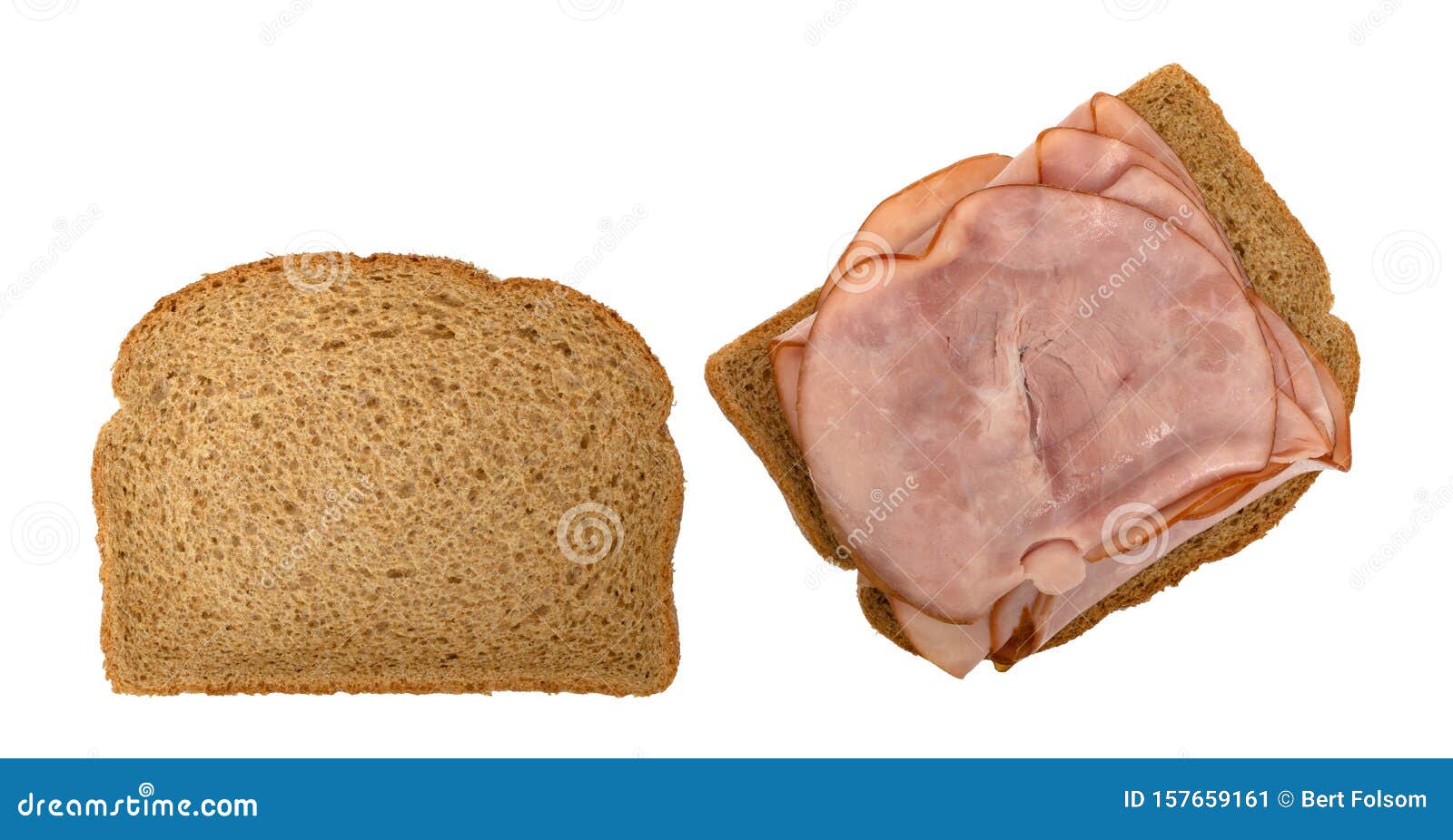 Thin Sliced Ham Sandwich on a White Background Stock Image Image of
