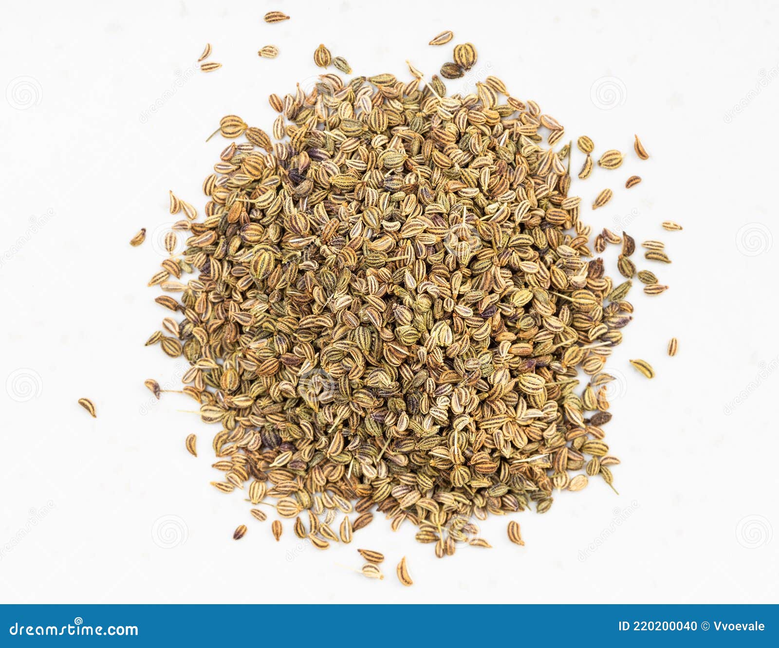 Top View of Pile of Ajwain Seeds Close Up on Gray Stock Photo Image