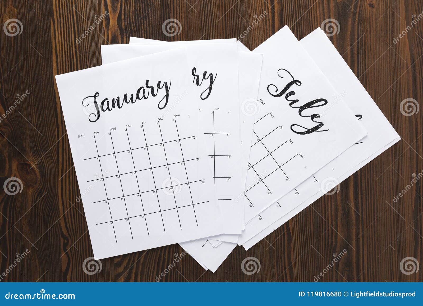 Top View of Pile of Paper Calendar Parts Stock Illustration