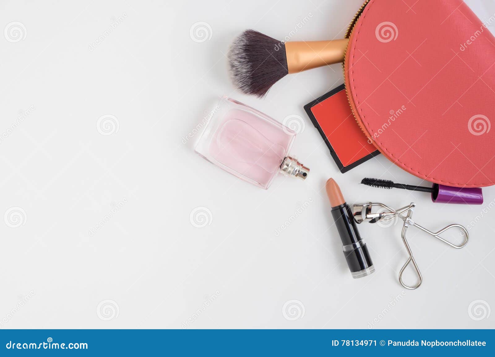 Top View of Pink Cosmetic Bag and Make Up Products Stock Image - Image ...